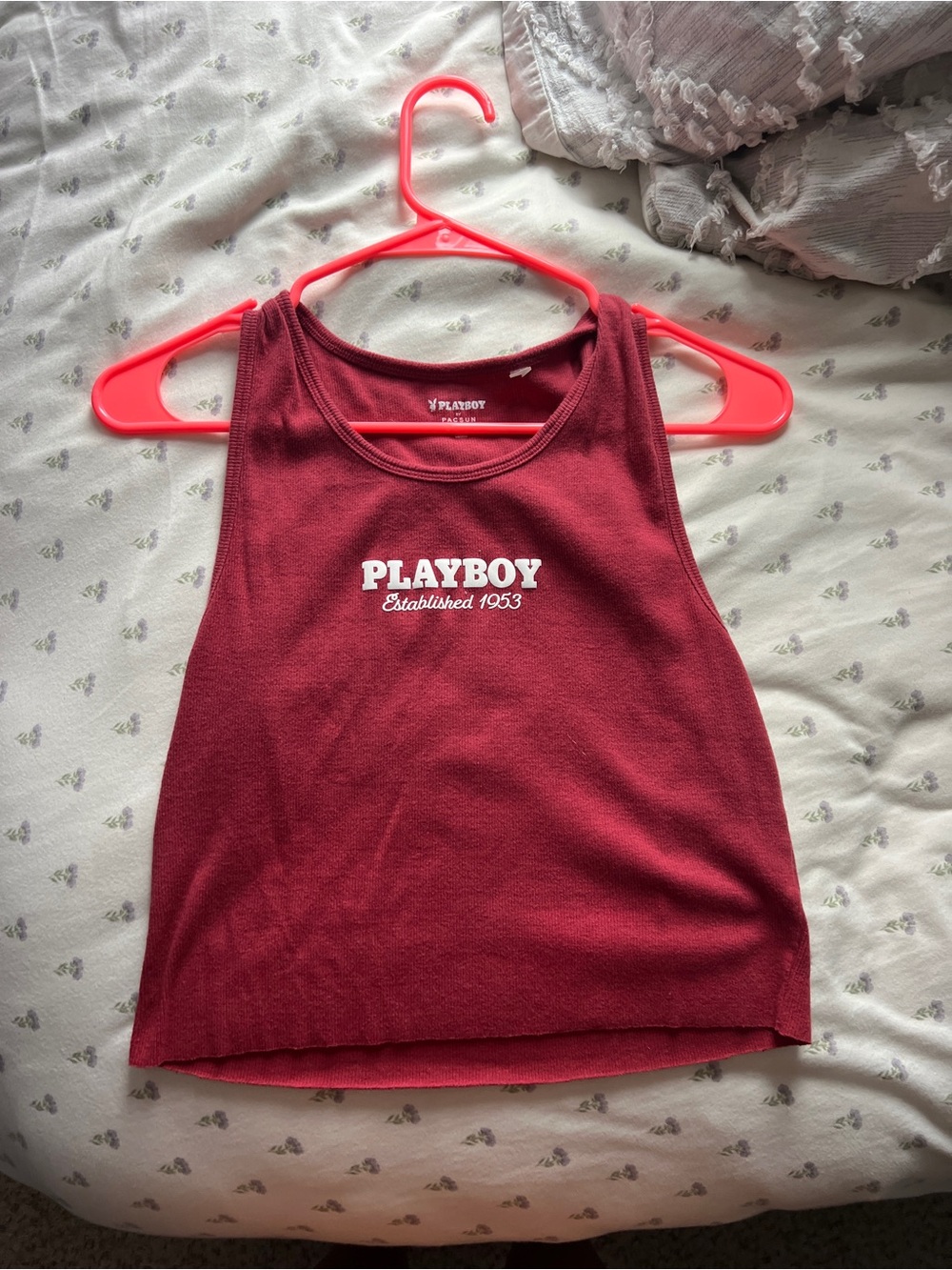 PLAYBOY Burgundy Tank Top with White Logo